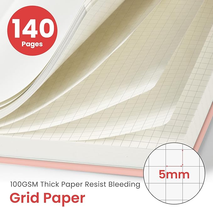 Taja Graph Spiral Journal Notebook for Women & Men, 140 Pages, Graph Paper Hardcover Notebook for Planning & Tracking, Journals for Graphing, A5(5.7" x 7.9") – Pink