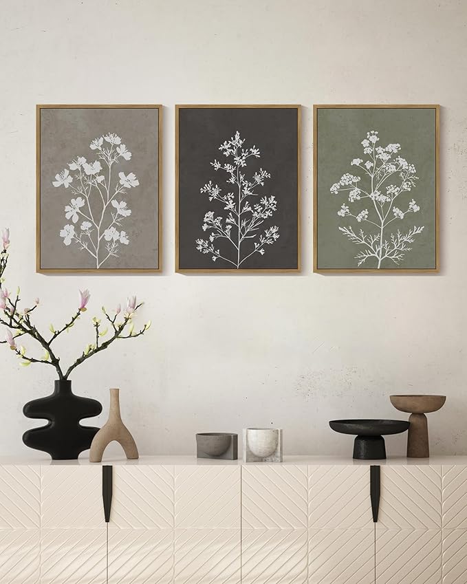 Drsoum Flower Framed Wall Art Vintage Floral Minimalist Wall Hanging Decor Farmhouse Colorful Botanical Prints Artwork for Office Dining Room Hallway 11x14in Natural Framed