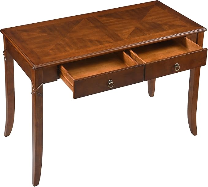 Traditional Home Office Desk with 2 Storage Drawers, Solid Wood Computer Desk with Elegant Carved Legs,Vanity Desk, Writing Desk, Corner Table for Living Room, Easy Assembly Cherry Brown BSZ-DR200