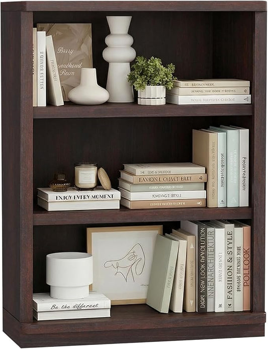 Rresyet 3 -Tier Bookcase, 42" Tall Book Shelf, 31” Wide Bookshelves, Wooden Bookcase Display Storage for Home Office, Living Room and Study Room (Cherry)
