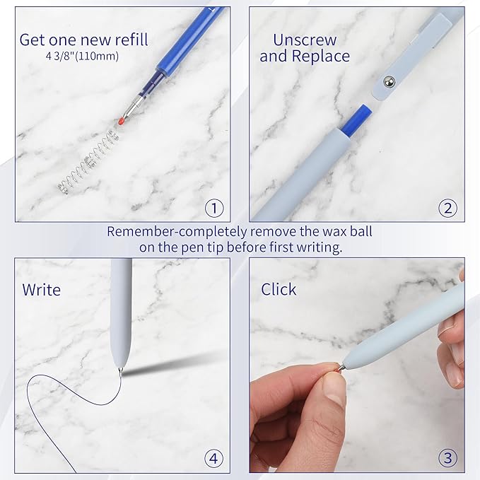 Gel Pen Refills 0.5MM for Click pens with Spring, Quick Drying Ink Pen Refills Smooth Writing pens for Journaling (Blue)