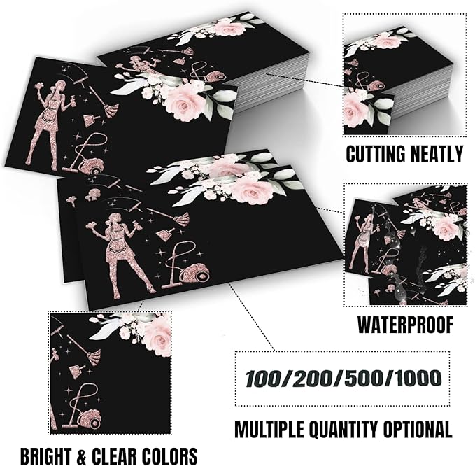 Business Cards Customize with Cleaning Service Templates, Custom Business Cards Personalized with Your Logo, 3.5"X 2" 300gsm Matte Paper for Small Business
