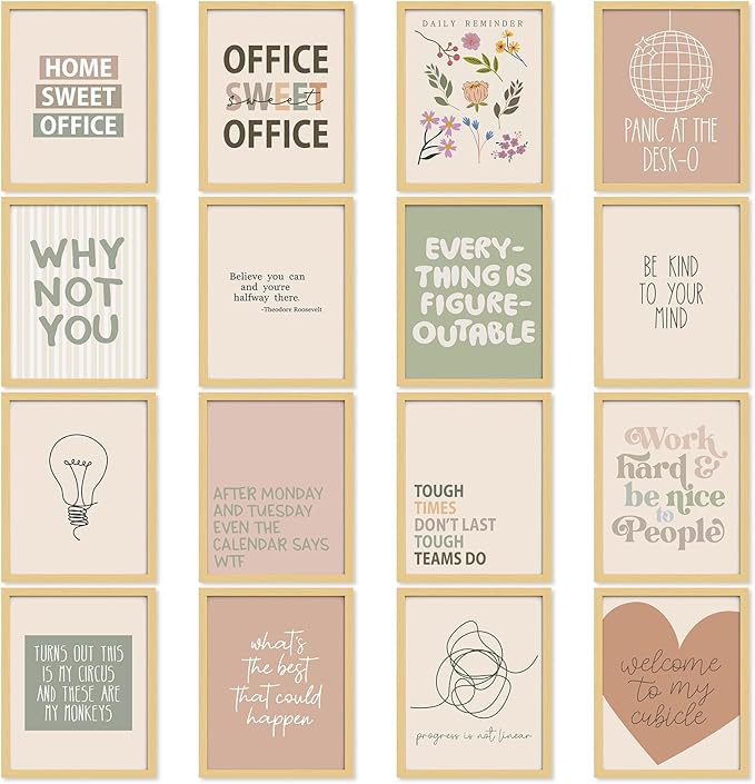 Humyoun 16 Pcs Motivational Office Wall Decor Minimalist Office Inspirational Poster Wall Art Teamwork Positive Quotes Prints Decoration Modern Waterproof No Frame Poster Art Decor for Home Workplace