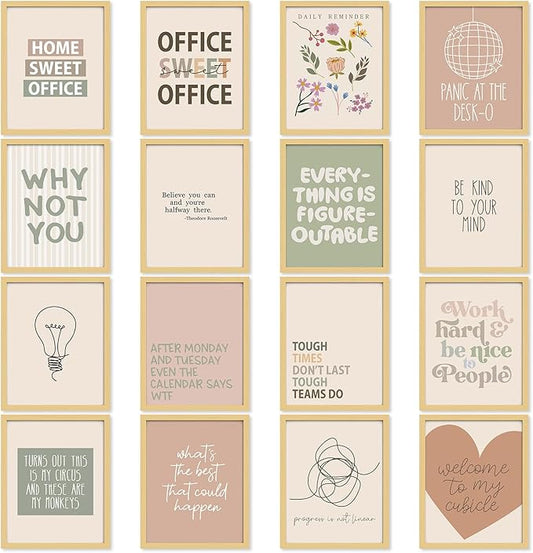 Humyoun 16 Pcs Motivational Office Wall Decor Minimalist Office Inspirational Poster Wall Art Teamwork Positive Quotes Prints Decoration Modern Waterproof No Frame Poster Art Decor for Home Workplace
