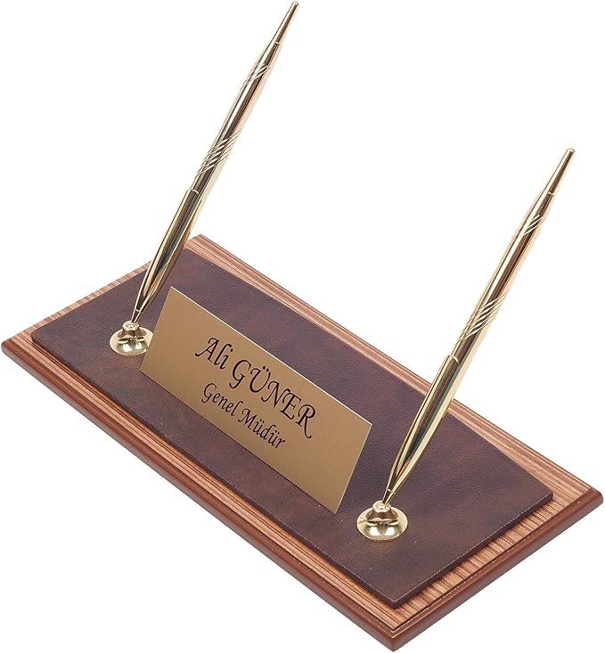 MOOGCO Leather Desk Set - Walnut Wood Desk Set - Office Product - Home Office Accessories - Desk Supplies - 11 PCS (Brown)