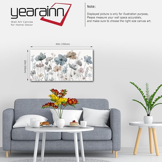 yearainn Elegant Flowers Canvas Wall Art - Floral Pictures for Wall Decor Indigo Brown Grey Canvas Painting Nature Printing Artwork for Living Room Bedroom Home Office Wall Decoration 20" x 40"