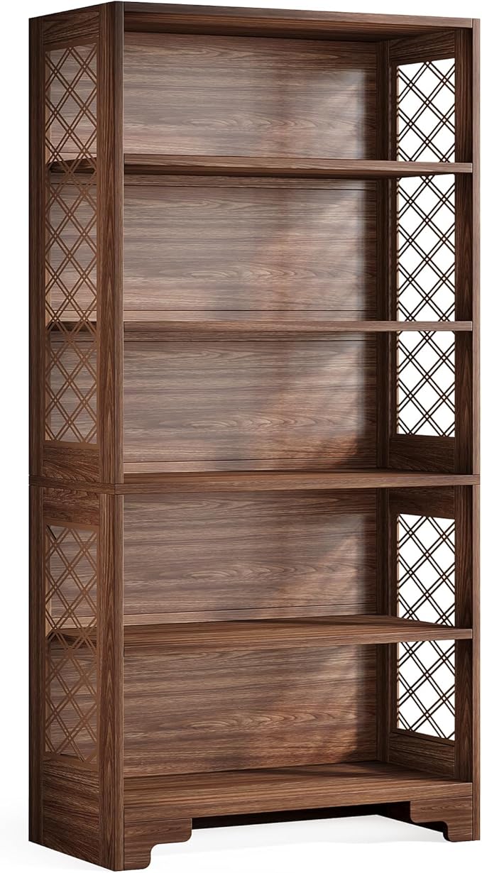 Tribesigns 6-Tier Bookcase, 70.8" Vintage Tall Bookcase,5-Shelf Mid-Century Display Rack Storage Shelves for Home Office, Living Room, Bedroom