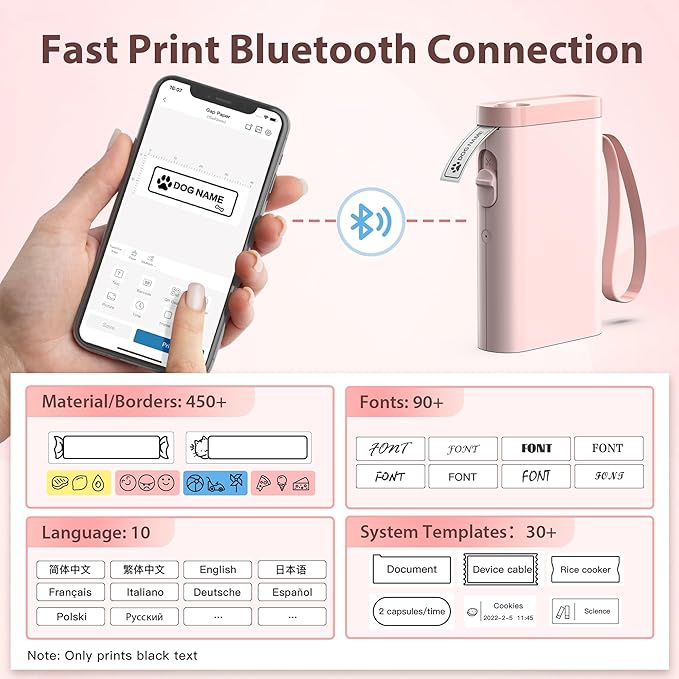 P21 Label Maker Machine with Tape, Label Printer Thermal Mini Label Makers with Built-in Cutter and Multiple Templates, Portable Printers for School, Office and Home Use (Pink)