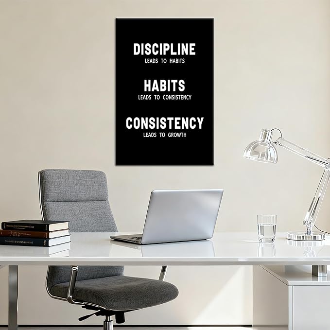 PSYYSP Discipline Habits Consistency Noun Quote Motivational Wall Art Inspirational Canvas Poster Positive Picture for Office Room Classroom Wall Decor Artwork Ready to Hang [12''Wx18''H]
