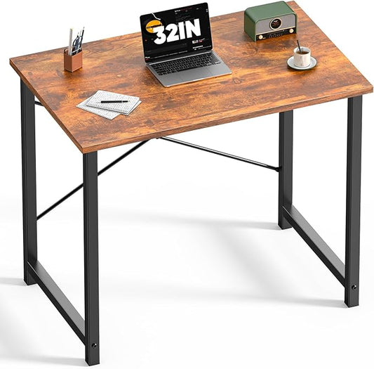 DUMOS Compact 32-Inch Small Computer Office Desk for Home or Bedroom, Modern Minimalist Writing and Study Work Table, Wood