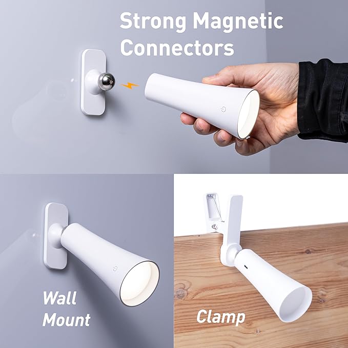 Flute Lamp - 4-in-1 Rechargeable LED Desk, Wall, Clamp Lamp & Flashlight with Magnetic Base, 4-Level Brightness, 270° Flexible Arm, USB-C Charging, Ideal for Home Office & Bedside - White