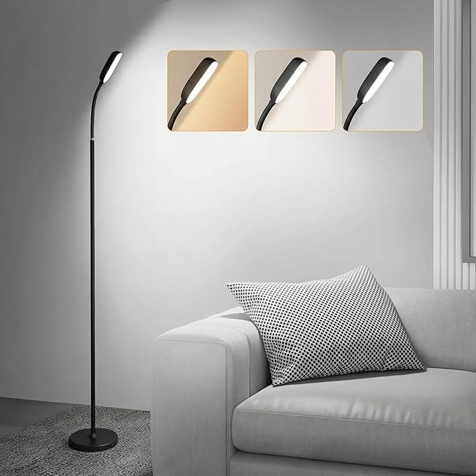 Cordless Portable Floor Lamp, Adjustable Gooseneck with Touch Switch, 3 Color Modes, Lightweight & Rechargeable for Living Room, Bedroom, Office, Reading, Camping, RV, Piano, Indoor Outdoor- Black