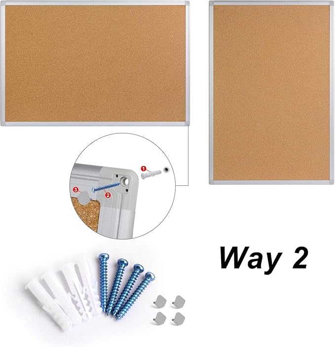 Board2by Cork Board Bulletin Board 24 x 18 Inches, Silver Aluminium Framed Corkboard, Office Board for Wall Cork, Large Wall Mounted Notice Pin Board for Home, Office and School