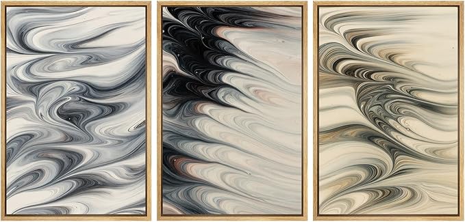 SIGNFORD Framed Wall Art Print Set Neutral Marble Swirl Abstract Elegant Fluid Pattern Digital Art Modern Art Contemporary for Living Room, Bedroom, Office - 16"x24"x3 NATURAL