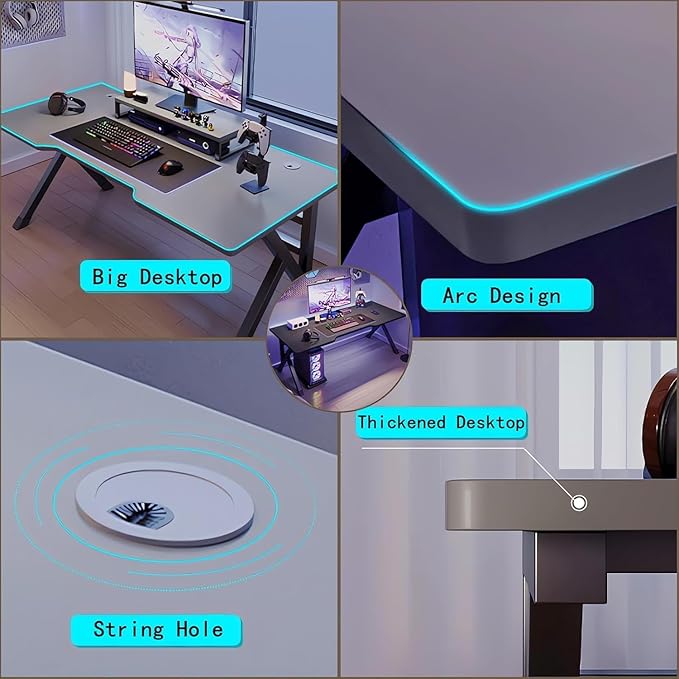 Large Gaming Desk, K-Shaped PC Gaming Table for Home Office, Ergonomic Computer Desk, Space-Saving, Easy Assembly (Black 40 Inch)