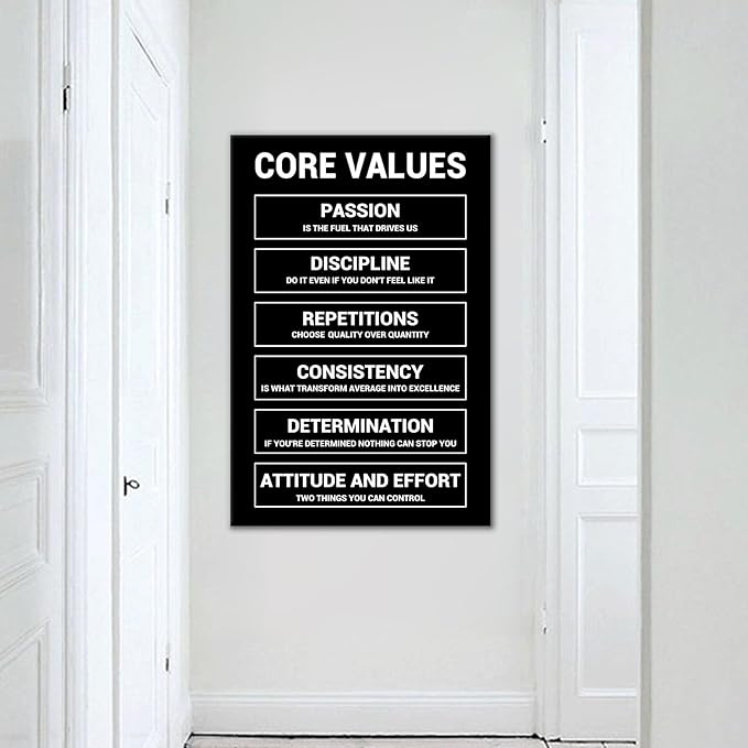 Inspirational Poster Wall Art Home Decor Core Values Inspirational Quote Printed on Canvas Inspiring Painting Wall Pictures for Living Room Office Workplace Decoration Ready to Hang [24''W x 36''H]