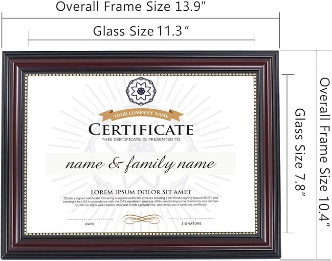 GraduationMall A4 Certificate Document Frame, UV Protection Acrylic, Mahogany with Gold Beads