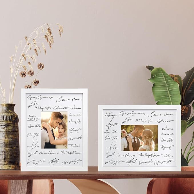 Egofine 11x14 Picture Frames Made of Solid Wood 2 PCS White Covered by Plexiglass - for Table Top and Wall Mounting for Pictures 8x10 or 5x7 with Mat Horizontally or Vertically Display Photo Frame