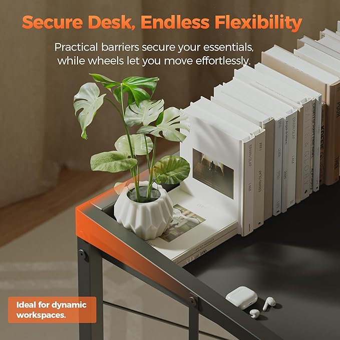 Mericonia 40 inch Rolling Computer Desk with Wheels, Gaming Desk for Small Spaces, Modern Simple Style Table for Home Office, Study Writing Table