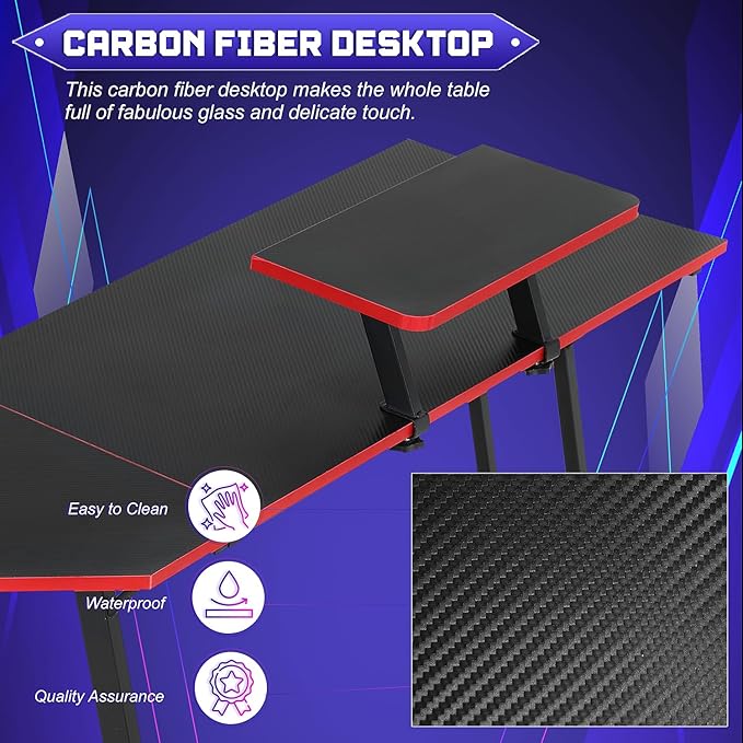 NChanmar L Shaped Gaming Desk with Monitor Riser Stand, Home Office Corner Desk for Studying, Working, Large Desktop, Black