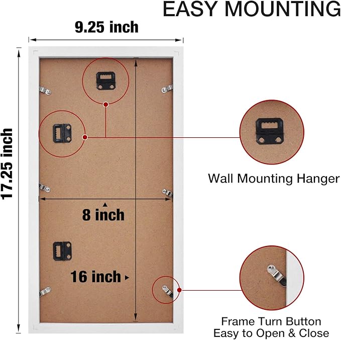 Egofine 8x16 Collage Picture Frame Set of 2, Display Multiple Three 5 x 7 Pictures with Mat or 8x16 Without Mat - Made of Solid Wood with Plexiglass - Horizontal and Vertical Formats for Wall, White