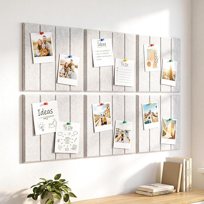 Felt Bulletin Board Tiles 36" x 24", 6-Pack Cork Board for Office, Pin Board with 30 Pushpins Cork Boards for Office Decor Walls Organizer, 40 Adhesive Tabs Included - Oatmeal