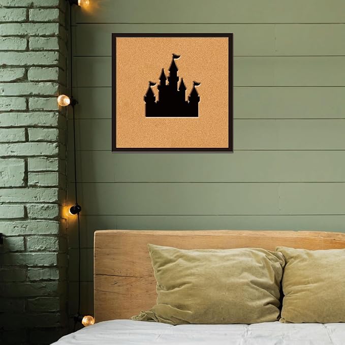 CRASPIRE Castle Pin Board 11.8x11.8In Thick Cork Board Square Wall Mounted Framed Bulletin Display Badge Wooden Decorative Corkboard Memory Memo Brooch Lapel Storage Jewelry for Home Classroom Wedding