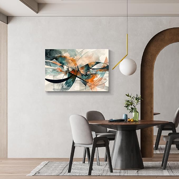 gaosoul Modern Abstract Canvas Wall Art Graffiti Artwork in Cyan and Orange Colors Framed Elegant Morandi Color Painting Prints for Living Room Bedroom Office Decor 36x24in