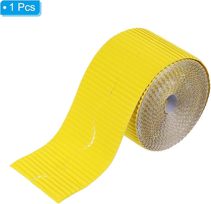 PATIKIL 3.9inch x 49.2ft Bulletin Board Border, Scalloped Trim Paper Corrugated Paper for Locker Classroom Decor Black White Cork Poster Boards, Yellow