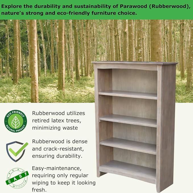 Shaker Solid Wood Bookcase, 48" High, Washed Gray Taupe