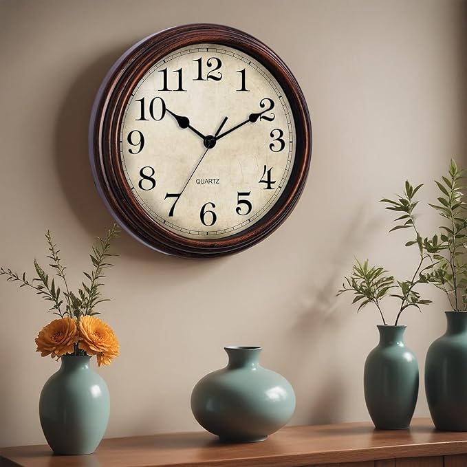 HYLANDA Wall Clock, Bronze Silent Non Ticking Classic Battery Operated Clocks, Decorative for Living Room, Bedrooms, Kitchen, Office (16 inch)