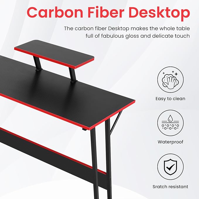 L Shaped Gaming Desk, 50 Inch Corner Desk, Office Computer Desk with Large Monitor Stand for Home Office Sturdy Writing Workstation, Easy to Assemble, Black