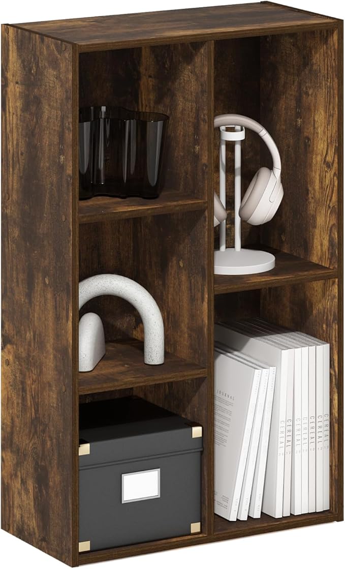 Furinno LUDER Book Shelf, 5-Cube Bookshelf, Bookcase with Open Shelf, Tool Free Assembly, 9.4 x 19.7 x 31.5, for Living Room, Bedroom, Home Office, Amber Pine