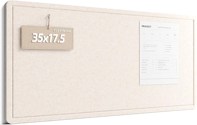 Fluxynara Bulletin Board, 35" x 17.5" Cork Board Alternative with 12 Safe Removable Adhesive Tabs, Foldable Felt Pin Board for Home Office, Classroom, Bedroom,Entryway for Walls— Oatmeal