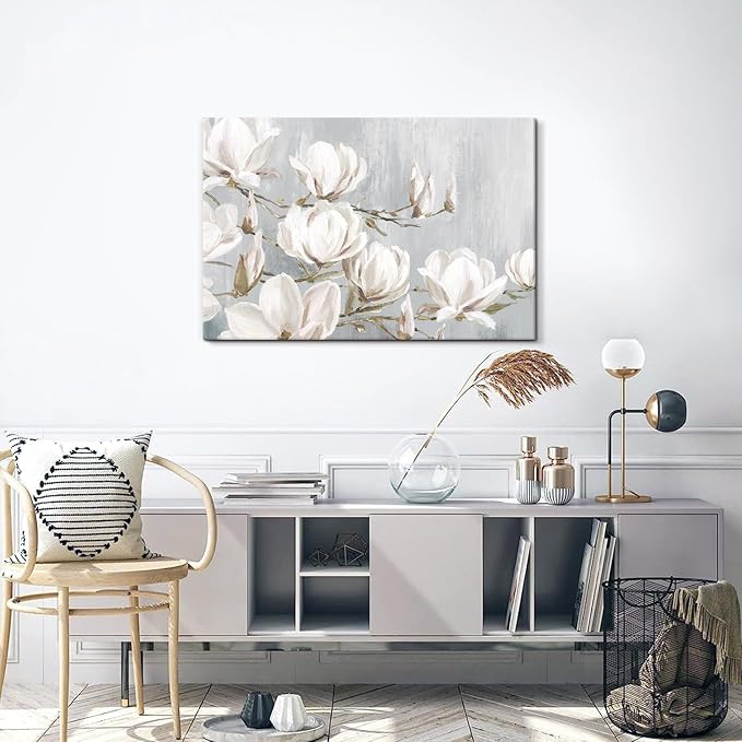 SEVEN WALL ARTS White Magnolia Canvas Wall Art Flowers Pictures Blossom Floral Artwork Vintage Nature Botanical Painting Farmhouse Artwork Decor for Bedroom Living Room Bathroom Office 36"x 24"