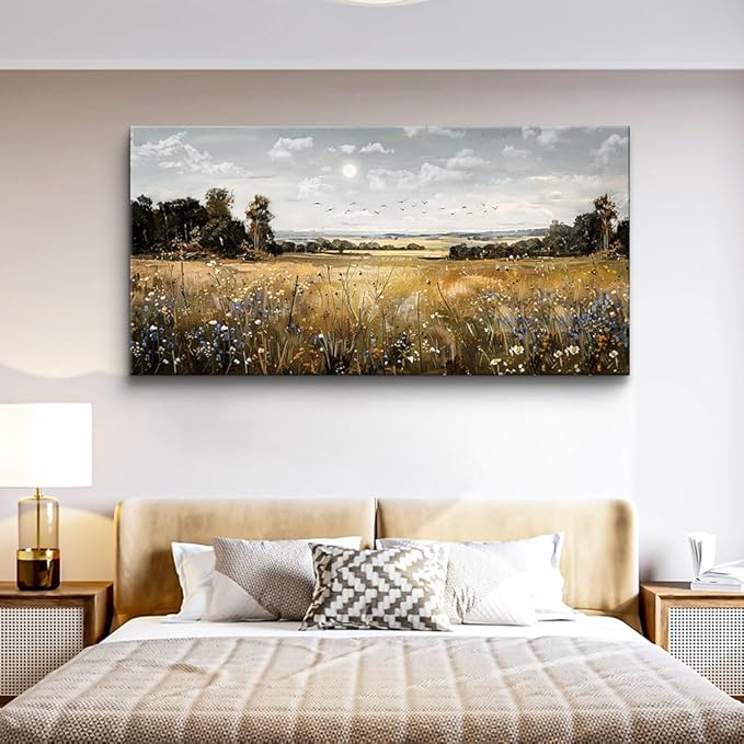 KELIYUAN Canvas Wall Art For Living Room Farmhouse Wall Decor For Bedroom Office Decorations Field Scenery Painting Countryside Wall Pictures Artwork Modern Ready To Hang Home Decor 20"X40"
