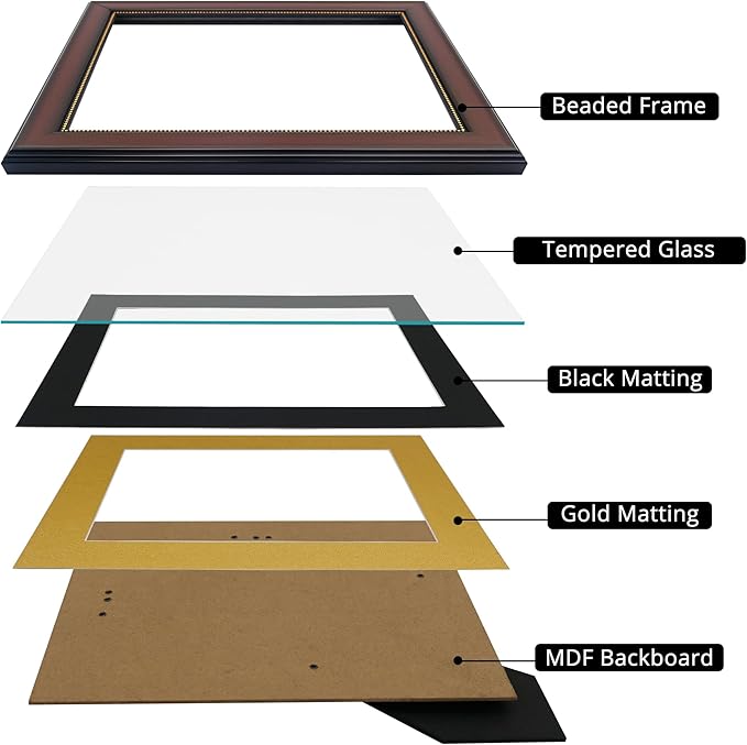 GraduationMall 6x8 Diploma Frame with Black over Gold Mat or Display 8x10 Document without Mat, Tempered Glass, Mahogany with Gold Beads