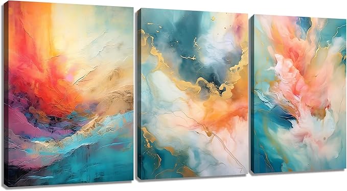 Abstract Canvas Wall Art Colorful Picture Painting Wooden Framed Rendering Posters Prints Artwork for Modern Home Women Bedroom Bathroom Kitchen Hotel Ready to Hang [36''W x 16''H]