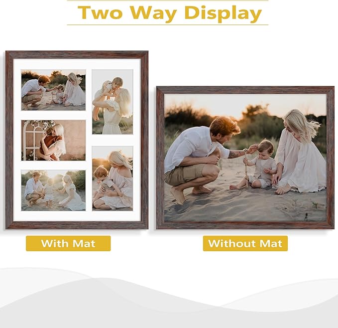 Golden State Art, 11x14 Distressed Brown Wooden Frame with White Mat - Displays Five 4x6 Photos - Tempered Glass - Wall Mounting, Portrait, Set of 10