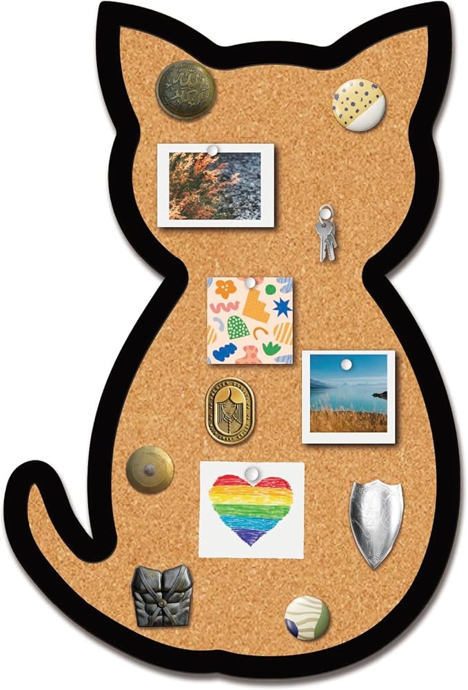 CRASPIRE Cat Pin Cork Board 11.8 X 7.9 Inch Wall Mounted Framed Bulletin Display Boards Badge Wooden Decorative Memory Memo Brooch Lapel Pins Holder Storage for Home Office Classroom Decoration