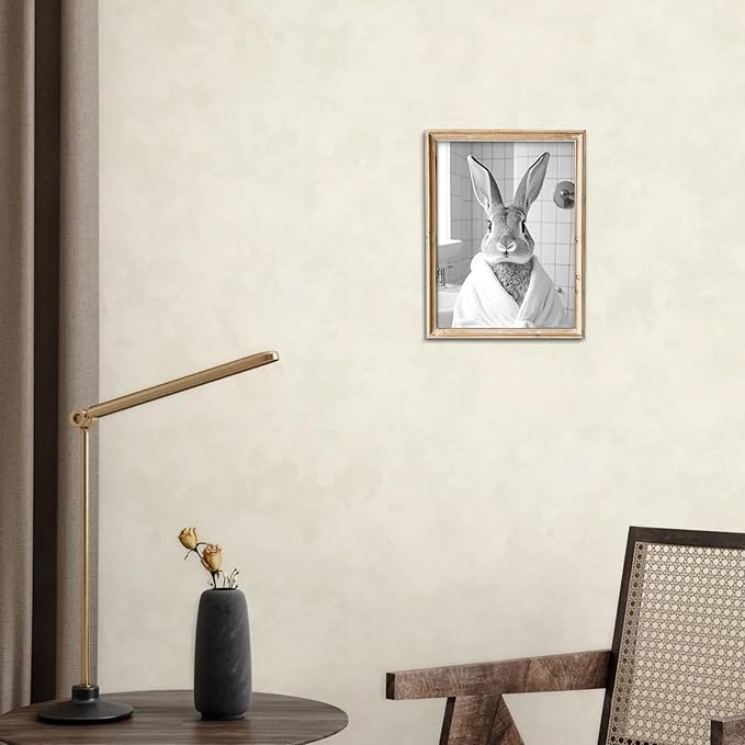 uniro Funny Bathroom Wall Art Prints Black and White Bath towel bunny Bathroom Picture Wall Decor Whimsical Farmhouse Decor Cute Rabbit Animal Canvas Print Painting Modern Bathroom Signs Wall Art Poster for Bathroom Decor( 8" x 10"-UNFRAMED)