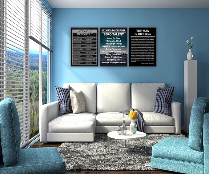 Motivational Canvas Print Wall Art Office The Man In The Arena Inspirational Picture 40 Reasons to Workout Poster Painting Modern Inspiring Artwork for Home Living Room Office Decor[60''Wx 28''H]