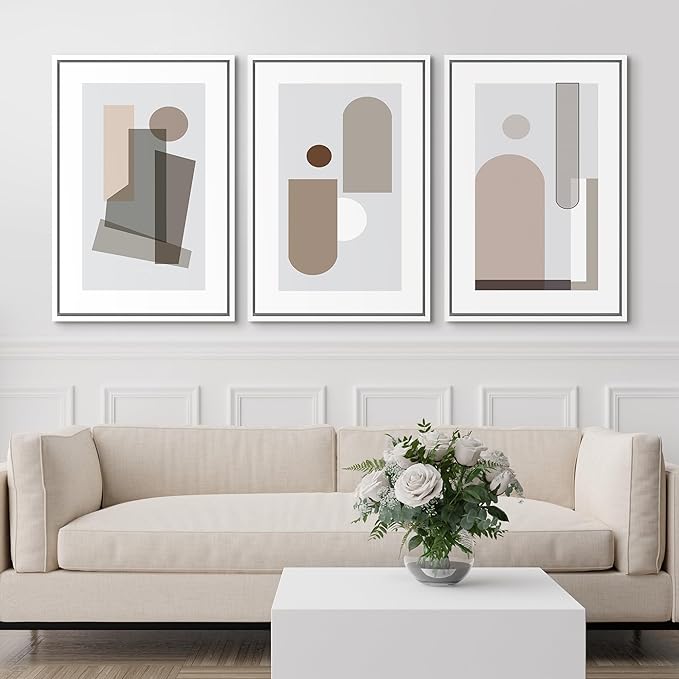 SIGNFORD Framed Wall Art Print Set Small & Large Transparent Polygons Abstract Shapes Digital Art Modern Art Contemporary Colorful for Living Room, Bedroom, Office - 24"x36"x3 White