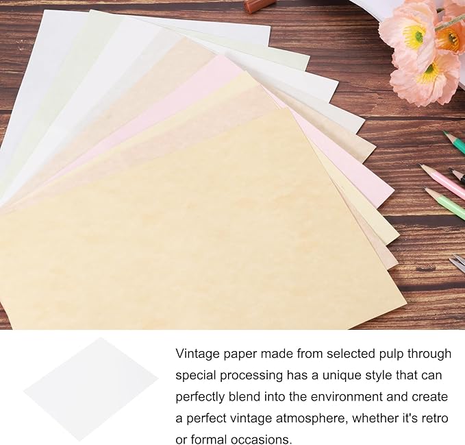 25 Sheets Parchment Paper Aged Look Stationery 200GSM Vintage Paper Sheet, [for Certificate, Invitation, Envelope] - 8.5 x 11 Inch/White