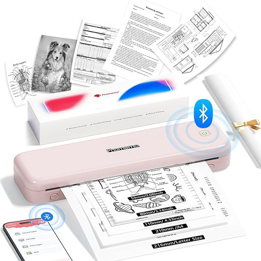 Phomemo M834 Portable Printer, Wireless Bluetooth Thermal Printer, Support 8.5" x 11" and A4 Szie Thermal Paper, Compatible with iOS, Android & PC, Mobile Printers for Travel, Office, School, Pink