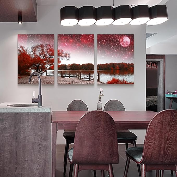 DZRWUBHS Red Tree Landscape Wall Paintings Large Canvas Wall Art For Living Room Modern Wall Decoration For Office Bedroom Decor Inspiration Abstract Pictures Prints Artwork Room Home Decor 3 Piece