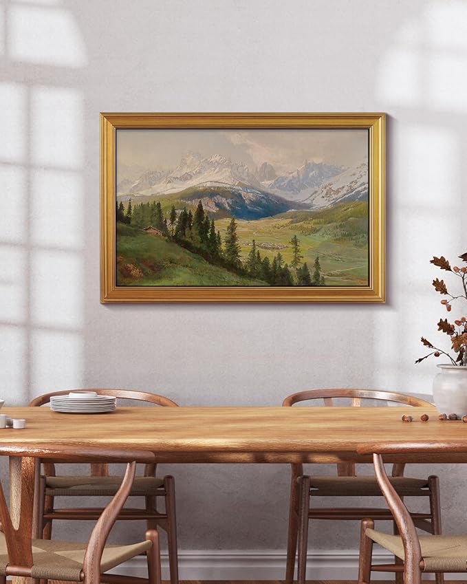 VIYYIEA Vintage Gold Framed Wall Art for Living Room, Snow Mountains Canvas Prints Home Decor, Large Oil Painting Picture, Bedroom Wall Decor Gifts for Friends or Family -【Moor】-(36L x 24W)