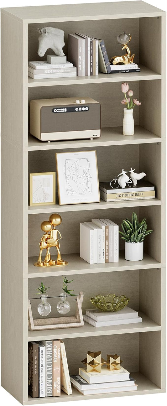 YESHOMY Industrial 6 Tier Bookcase, 71" Tall Beige Bookshelves Open Frame, Basic Floor Standing Bookcases & Bookshelf for Home Office, Living Room, Bed Room