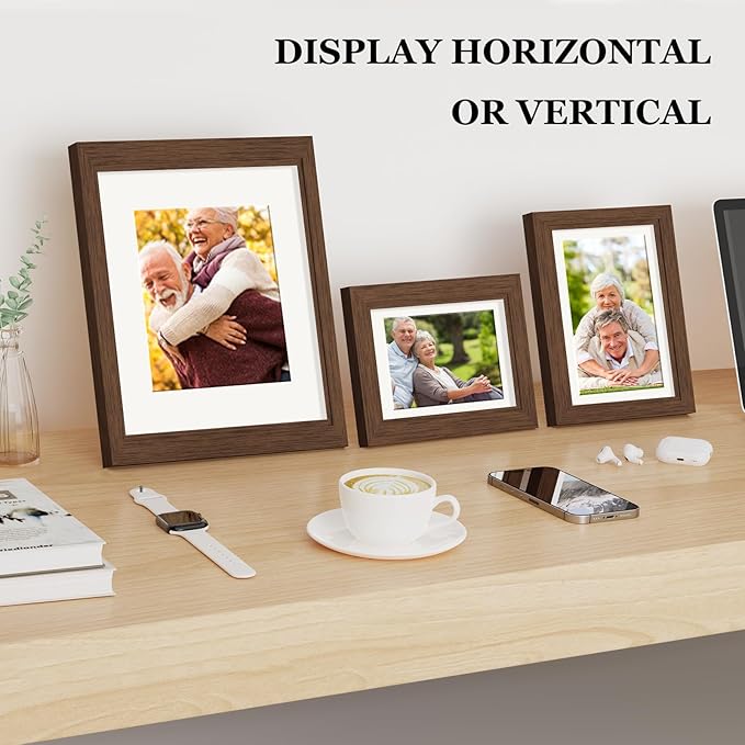 Picture Frames, Made of Real Glass and Wooden Frame, Gallery Photo Frames Set of 10 for Collage Wall Decor, Multi Sizes Including 8x10, 5x7, 4x6 for Mounting or Tabletop Display, Dark Brown