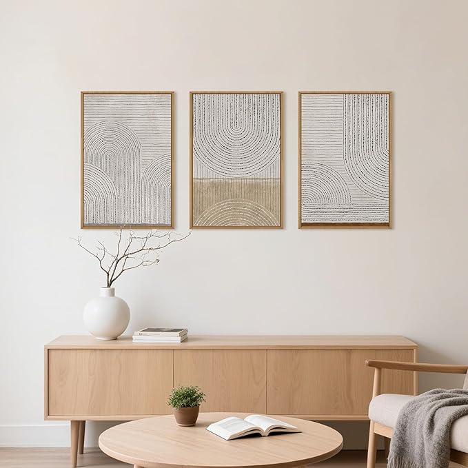 Aryroi Large Neutral Spiral Circles Framed Canvas Wall Art,Boho Beige Geometric Wall Decor,Modern Abstract Arch Artwork,Mid Century Minimalist Art Print for Living Room,Bedroom,Office- 16"x24"x3